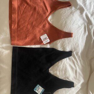 Free People Rib Brami Crop Tank Black and Terracotta size XS/S
